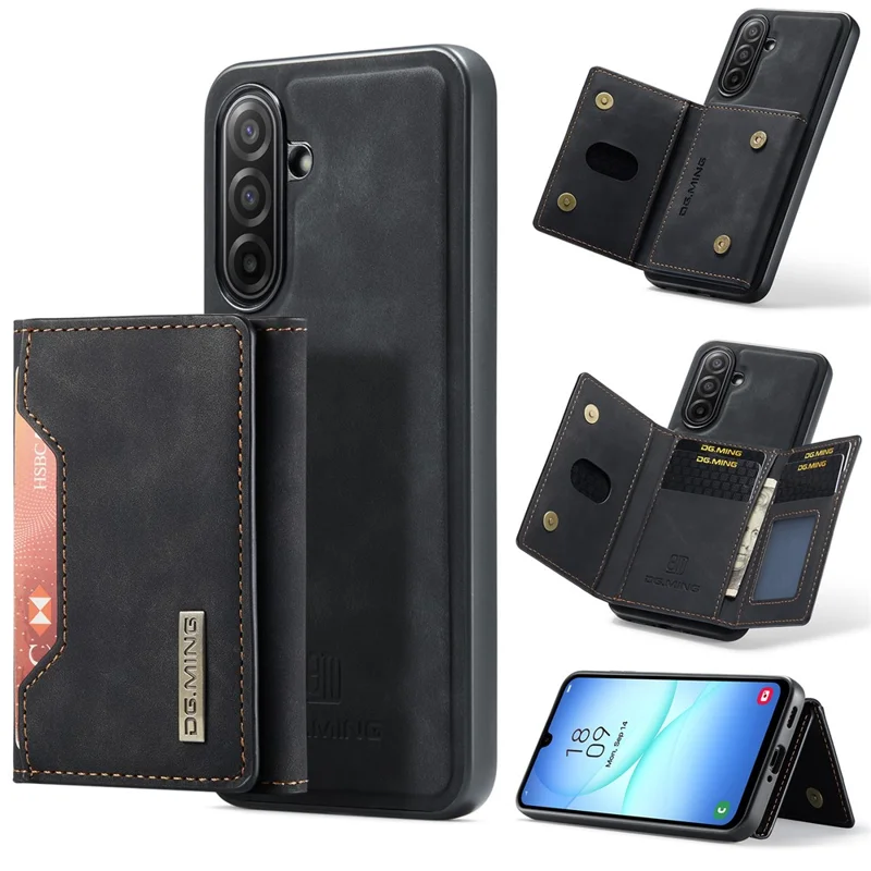 DG.MING M2 Série para Samsung Galaxy A17 5G / 4G Capa Telefone Cobertura Carteira Destacável PU + PC + TPU - Preto