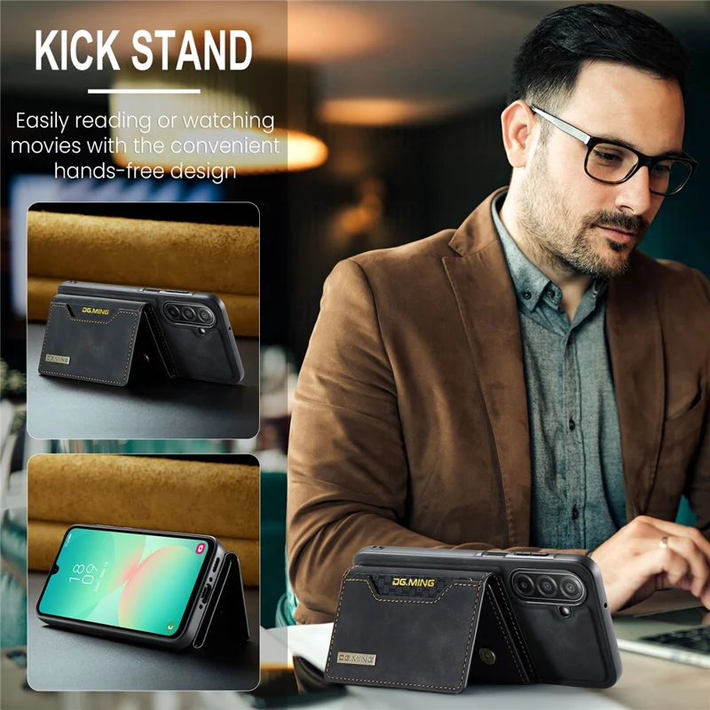 DG.MING M2 Série para Samsung Galaxy A17 5G / 4G Capa Telefone Cobertura Carteira Destacável PU + PC + TPU - Preto