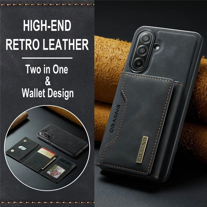 DG.MING M2 Série para Samsung Galaxy A17 5G / 4G Capa Telefone Cobertura Carteira Destacável PU + PC + TPU - Preto