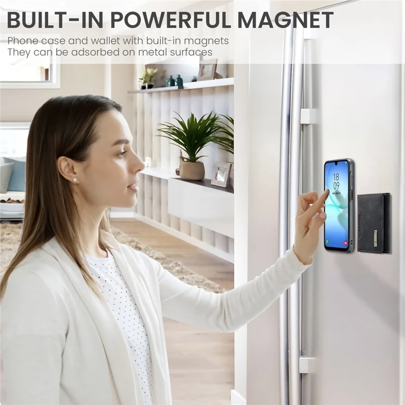 DG.MING M2 Série para Samsung Galaxy A17 5G / 4G Capa Telefone Cobertura Carteira Destacável PU + PC + TPU - Preto