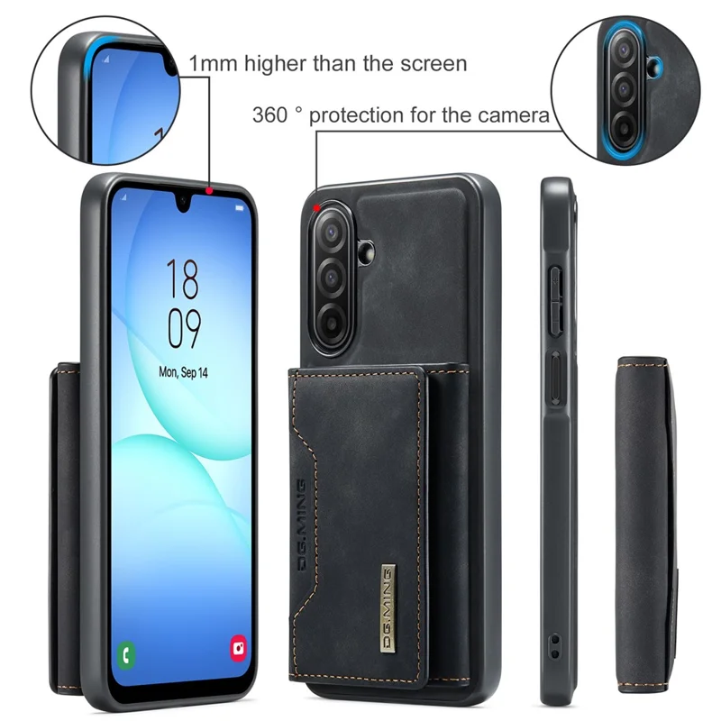 DG.MING M2 Série para Samsung Galaxy A17 5G / 4G Capa Telefone Cobertura Carteira Destacável PU + PC + TPU - Preto