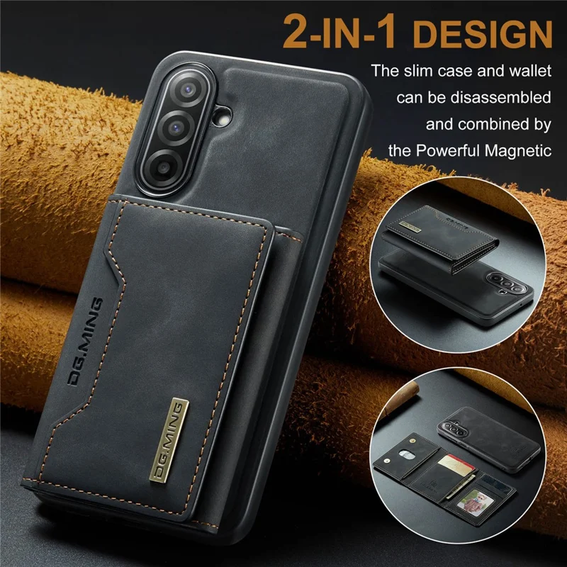 DG.MING M2 Série para Samsung Galaxy A17 5G / 4G Capa Telefone Cobertura Carteira Destacável PU + PC + TPU - Preto
