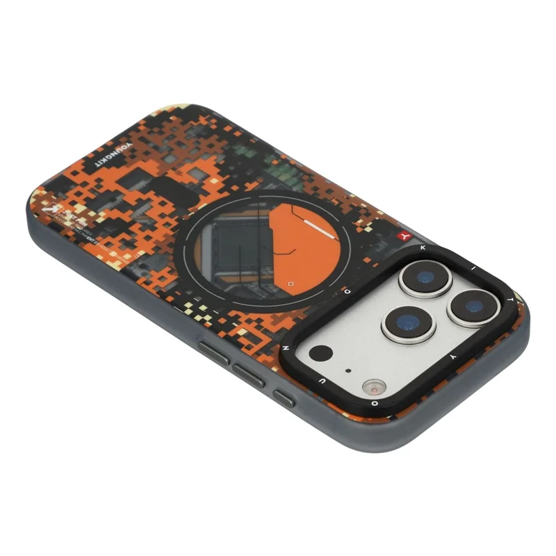 Estuche magnético YOUNGKIT para iPhone 17 Pro Pixel Camouflage 2.0 Funda protectora de TPU PC a prueba de golpes - Naranja