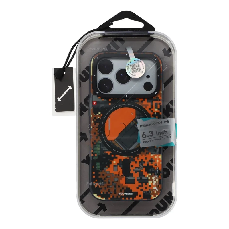 Estuche magnético YOUNGKIT para iPhone 17 Pro Pixel Camouflage 2.0 Funda protectora de TPU PC a prueba de golpes - Naranja