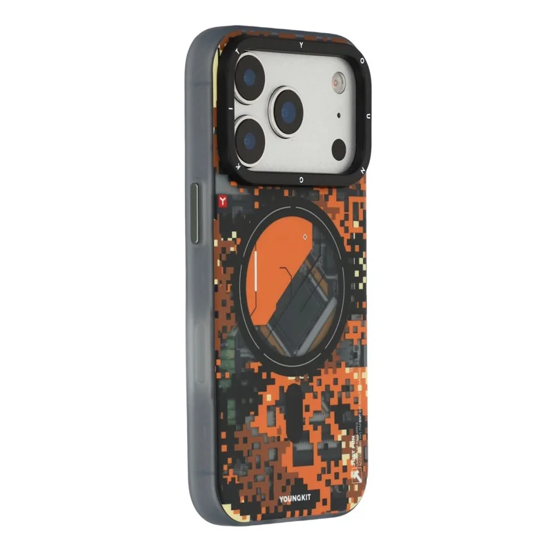 YOUNGKIT For iPhone 17 Pro Max Magnetic Case Pixel Camouflage 2.0 Shockproof TPU PC Phone Back Cover - Orange