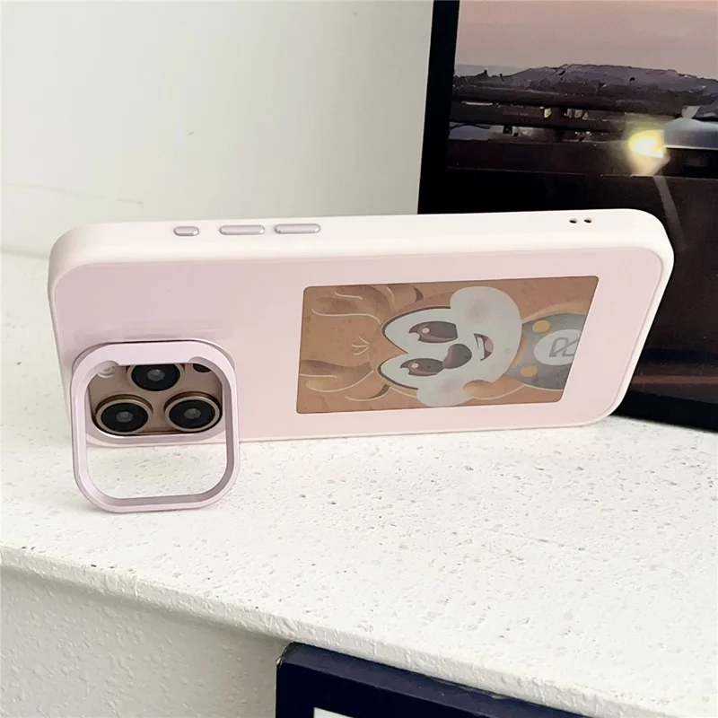 For iPhone 16 Pro Smart E-Ink Magnetic Case Lens Kickstand 4 Color HD 4 inch Display NFC DIY Customized Screen - Pink