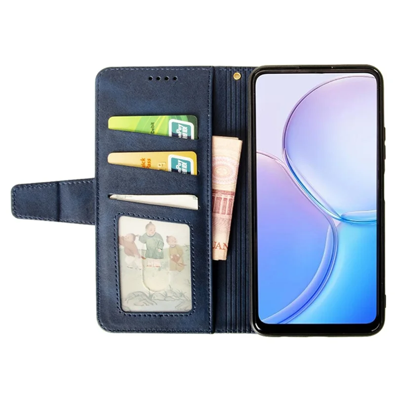 IDEWEI etui portfelowe z podstawką z krowiej skóry dla Samsung Galaxy S25 FE, niebieski