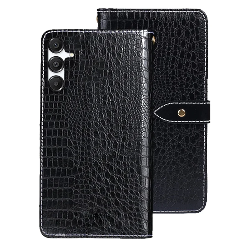 IDEWEI For Samsung Galaxy S25 FE Case Crocodile Texture PU Leather Flip Phone Cover - Black