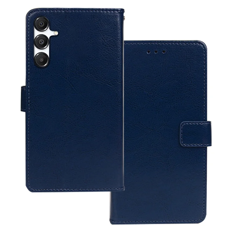 Capa de Carteira de Couro IDEWEI para Samsung Galaxy A17 5G / 4G com Textura de Cavalo Selvagem - Azul
