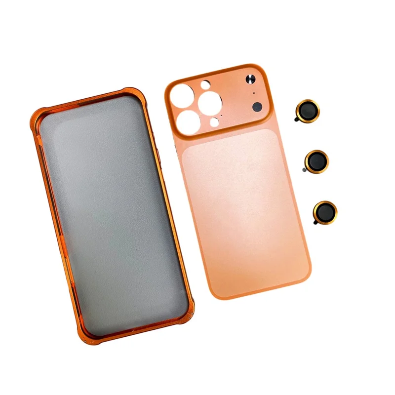 Capa de Metal para iPhone 16 Pro Max Transferência para Capa de Telefone 17 Pro Max com Protetor de Lente da Câmera - Laranja
