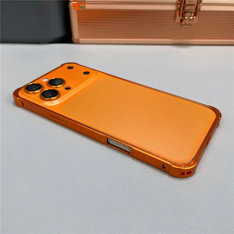 Capa de Metal para iPhone 16 Pro Max Transferência para Capa de Telefone 17 Pro Max com Protetor de Lente da Câmera - Laranja
