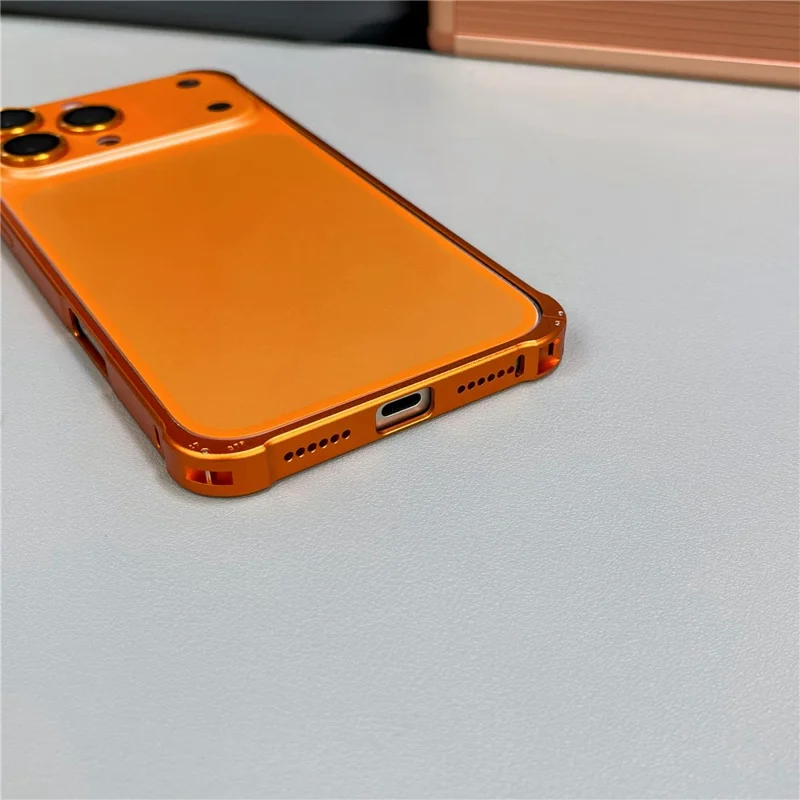 Capa de Metal para iPhone 16 Pro Max Transferência para Capa de Telefone 17 Pro Max com Protetor de Lente da Câmera - Laranja