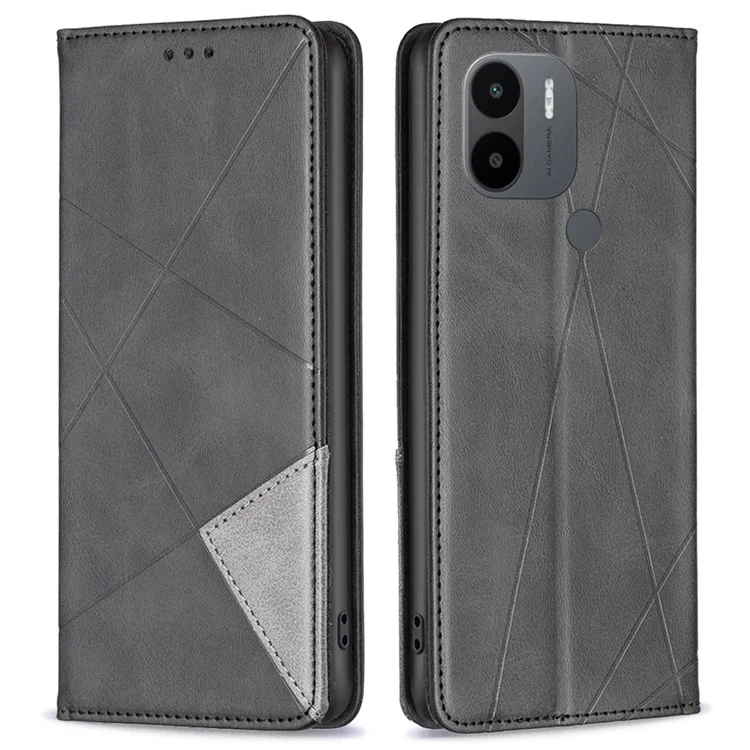 For Xiaomi Redmi A1 4G / A2 4G / A1+ 4G / A2+ 4G / Poco C50 4G Shockproof Case BF Imprinting Pattern Series-1  Leather Case Magnetic Closure Cover with Card Holder Stand - Black