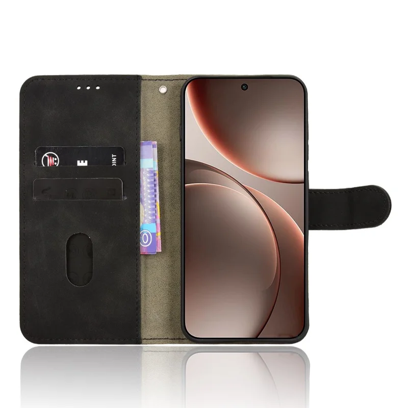 Futera skórzana na Oppo Find X9 5G, miękka powłoka przypominająca dotyk skóry, antywypadkowa, z portfelem, typu flip - Czarny