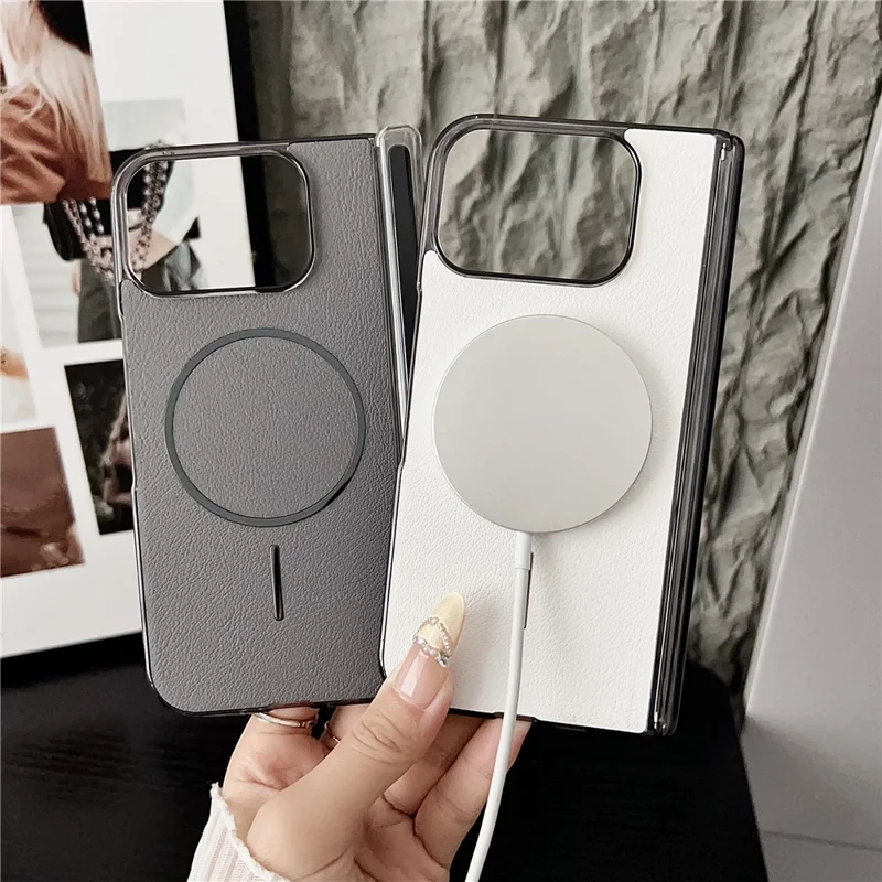 For Google Pixel 10 Pro Fold Phone Magnetic Case Leather + PC Protective Cover - Grey