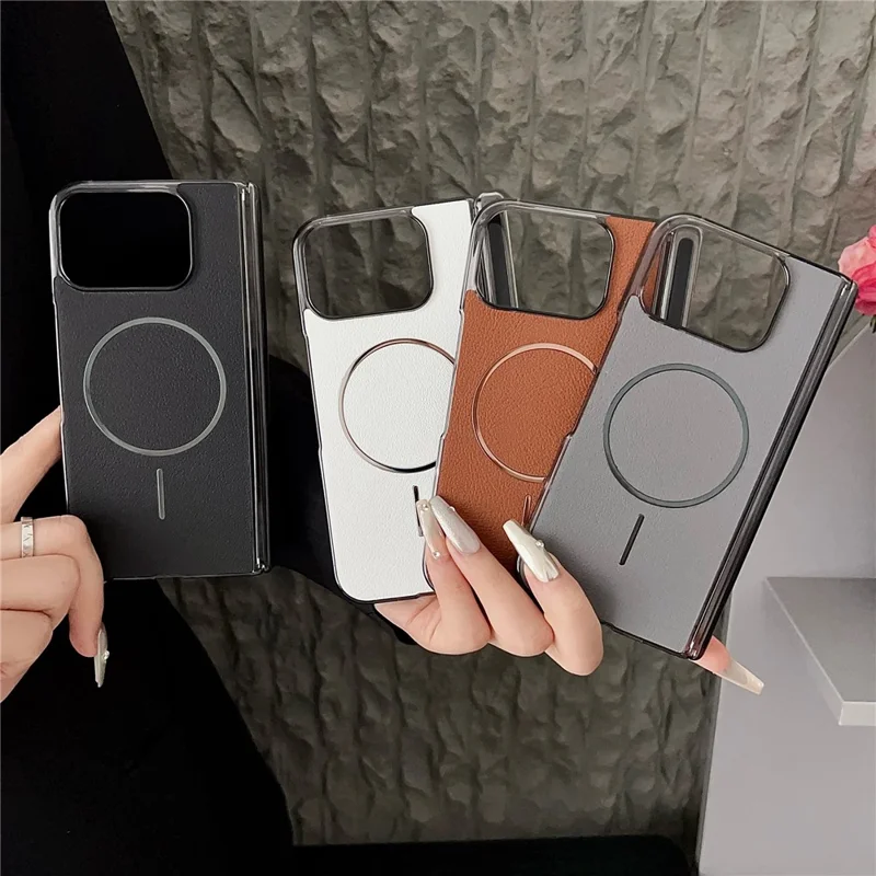 For Google Pixel 10 Pro Fold Phone Magnetic Case Leather + PC Protective Cover - Grey