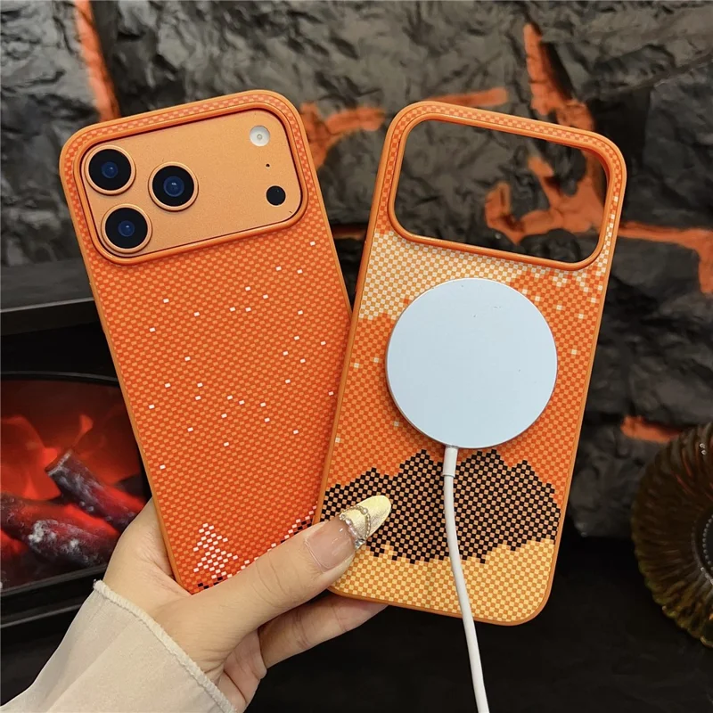 For iPhone 17 Pro Max Magnetic Case Orange Synthetic Fiber + PC Phone Back Cover - Winter Snow