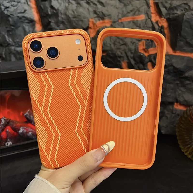 For iPhone 17 Pro Max Magnetic Case Orange Synthetic Fiber + PC Phone Back Cover - Winter Snow