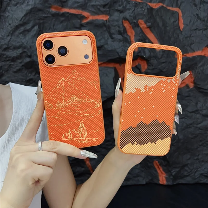 For iPhone 17 Pro Magnetic Case Orange Synthetic Fiber + PC Phone Back Cover - Winter Snow