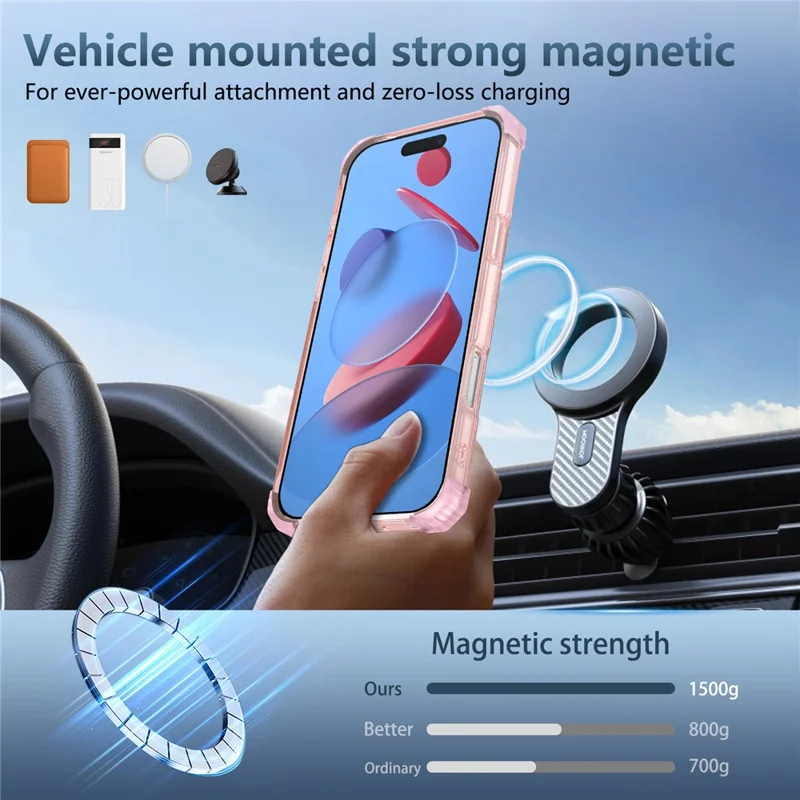 Étui iPhone 17 Pro Max Compatible avec MagSafe Béquille Rotative PC + Coque Arrière TPU - Rose Transparent