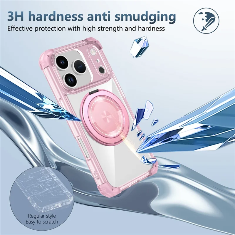 Custodia iPhone 17 Pro Compatibile con MagSafe Supporto Rotante PC + Copertura Posteriore in TPU - Rosa Trasparente