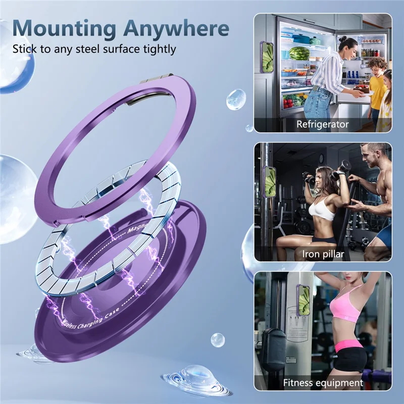 For iPhone 17 Pro Case Compatible with MagSafe Rotating Kickstand PC + TPU Back Cover - Transparent Purple