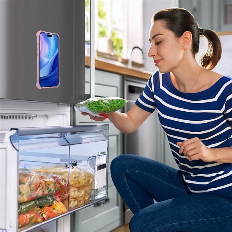 Funda para iPhone 17 compatible con MagSafe con soporte giratorio de PC + cubierta trasera de TPU - Rosa transparente