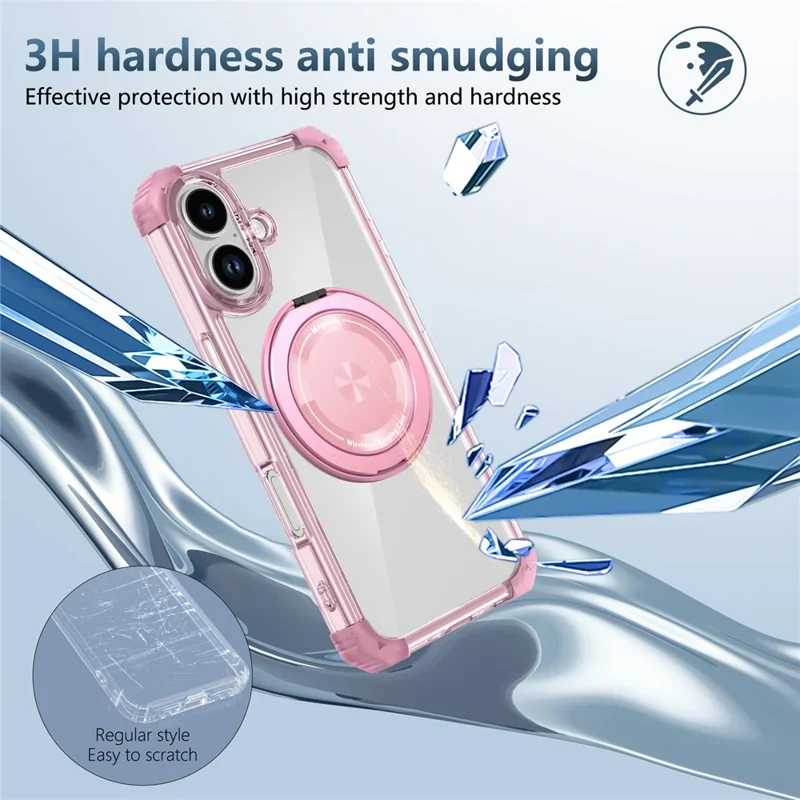 Funda para iPhone 17 compatible con MagSafe con soporte giratorio de PC + cubierta trasera de TPU - Rosa transparente