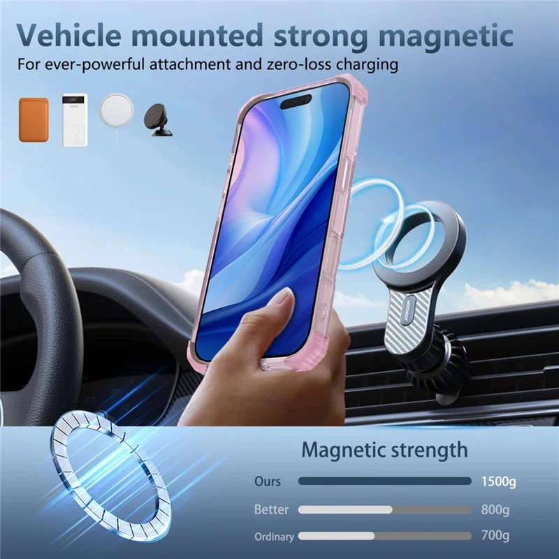 Funda para iPhone 17 compatible con MagSafe con soporte giratorio de PC + cubierta trasera de TPU - Rosa transparente