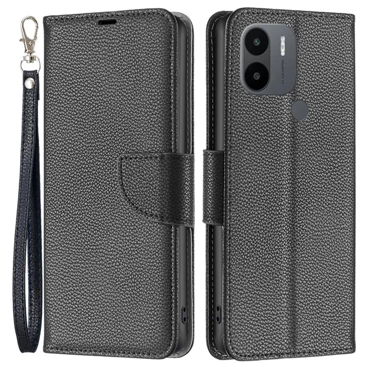 Funda de cuero BF Serie-3 para Xiaomi Redmi A1 4G / A2 4G / A1+ 4G / A2+ 4G / Poco C50 4G Textura de lichí Funda de cartera de piel sintética de estilo libro con cierre magnético y soporte para teléfono - Negro