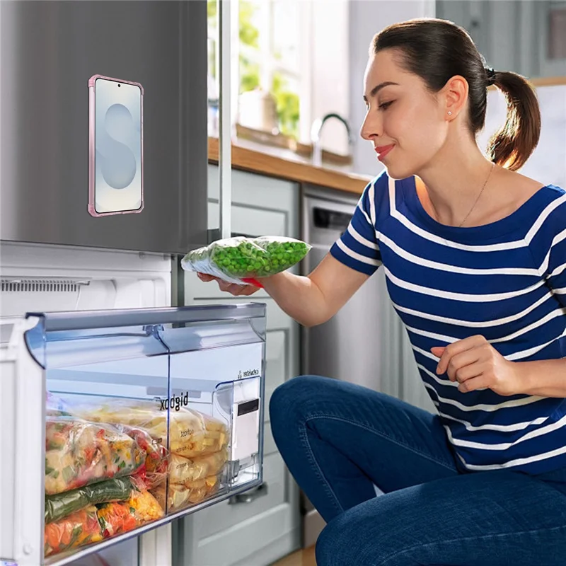 For Samsung Galaxy S25 Edge Magnetic Case Rotating Kickstand PC + TPU Back Cover - Transparent Pink