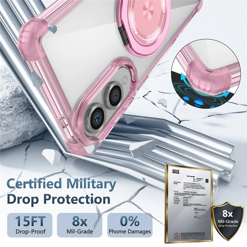 For Samsung Galaxy S25 Edge Magnetic Case Rotating Kickstand PC + TPU Back Cover - Transparent Pink