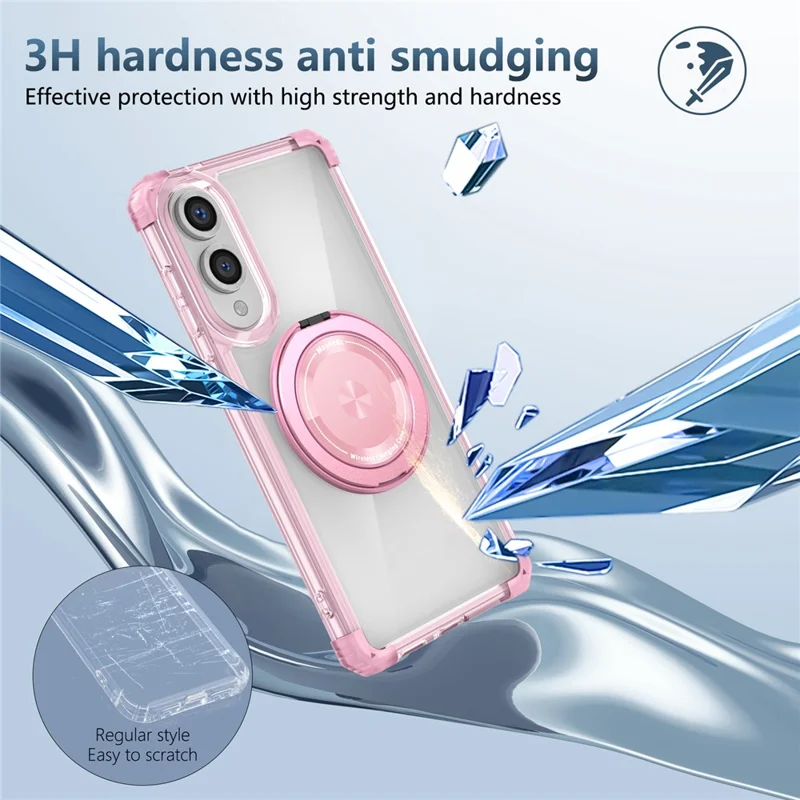 For Samsung Galaxy S25 Edge Magnetic Case Rotating Kickstand PC + TPU Back Cover - Transparent Pink