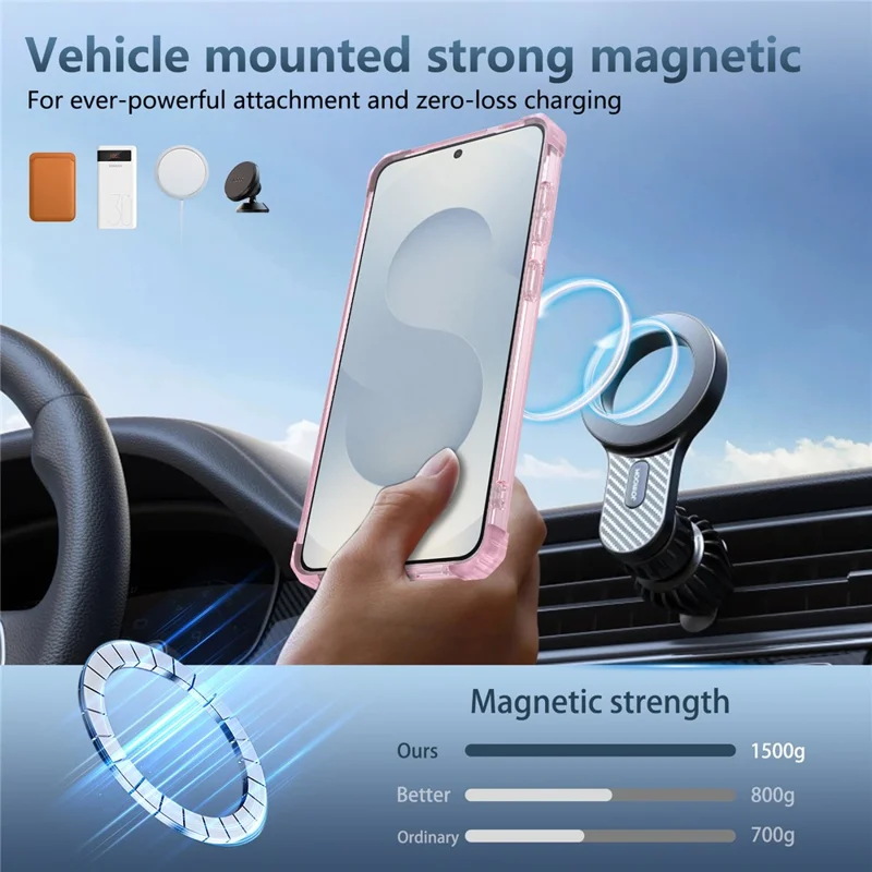 For Samsung Galaxy S25 Edge Magnetic Case Rotating Kickstand PC + TPU Back Cover - Transparent Pink