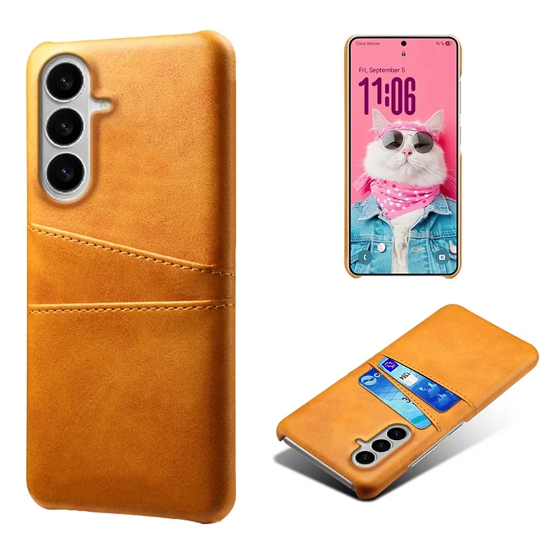 Voor Samsung Galaxy S26 / S26 Pro Hoesje met Dubbele Kaartslots PU Leer + Harde PC Telefoonhoes - Oranje
