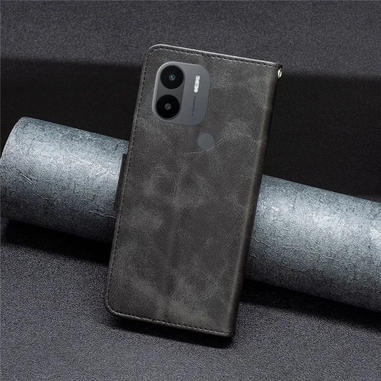 BF Leather Series-4 Para Xiaomi Redmi A1 4G / A1+ 4G PU Caulha Caparela Tape Monte Enterro TPU Case Topla Com Surca de Pulho - Preto