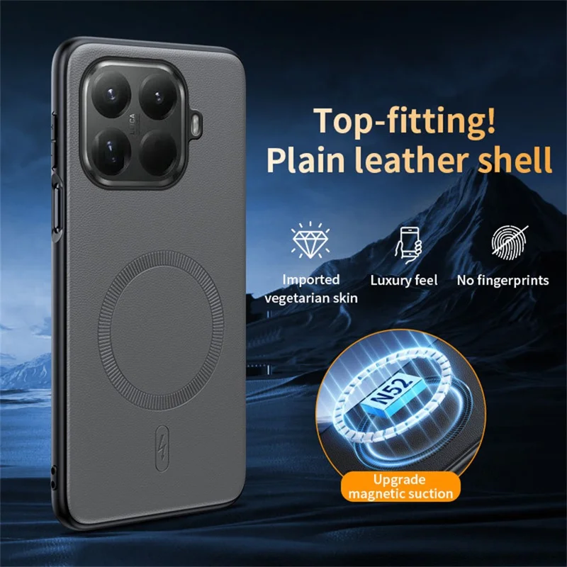 Funda magnética compatible con Xiaomi 15T Pro MagSafe, revestida de cuero TPU + PC - Gris