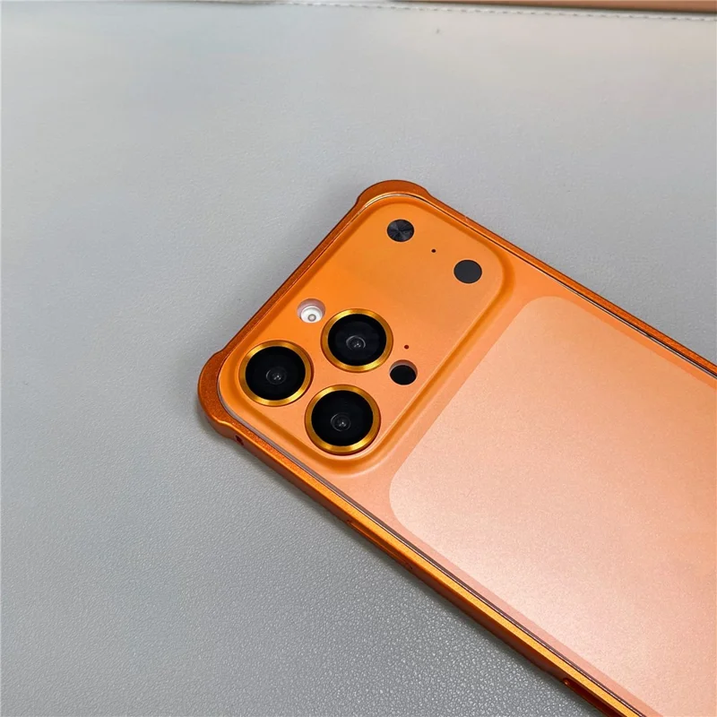 Для iPhone 14 Pro Max Металлический чехол Передача на 17 Pro Max Чехол для телефона с защитой объектива камеры - Оранжевый