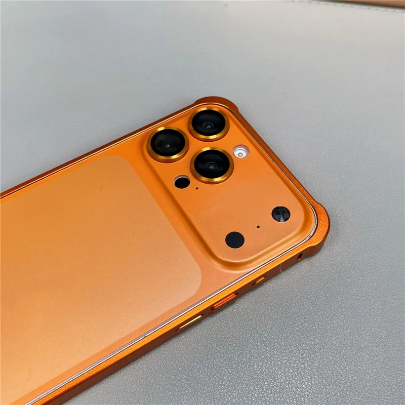 Для iPhone 14 Pro Max Металлический чехол Передача на 17 Pro Max Чехол для телефона с защитой объектива камеры - Оранжевый