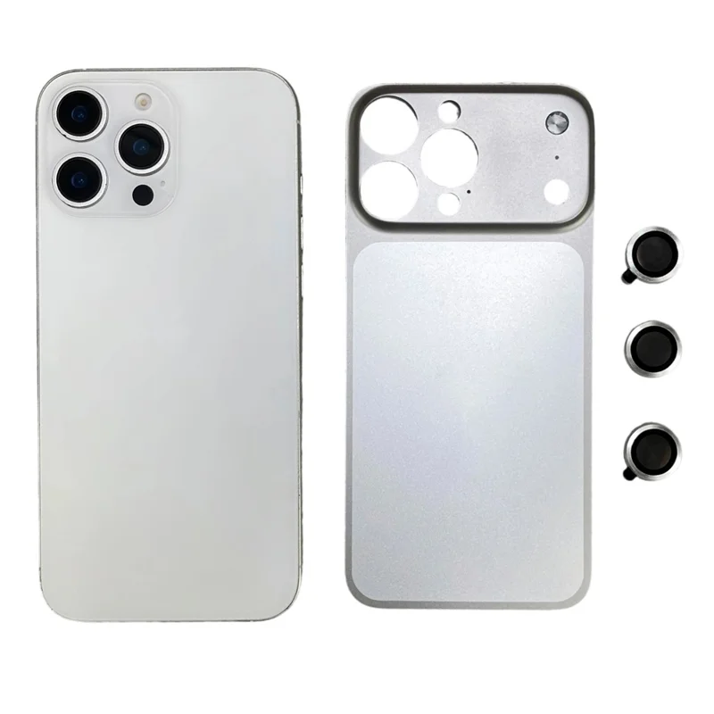 For iPhone 16 Pro Metal Case Transfer to 17 Pro Phone Cover with Camera Lens Protector - Silver