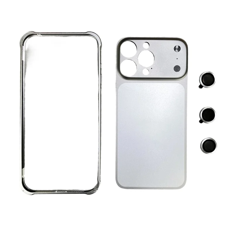 For iPhone 16 Pro Metal Case Transfer to 17 Pro Phone Cover with Camera Lens Protector - Silver