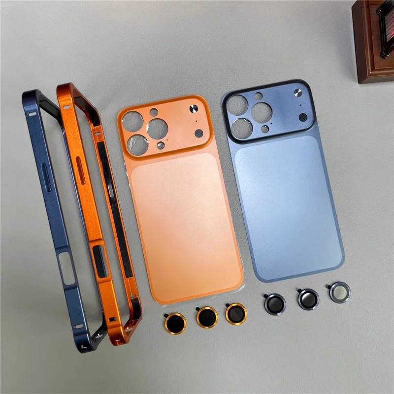 For iPhone 16 Pro Metal Case Transfer to 17 Pro Phone Cover with Camera Lens Protector - Silver