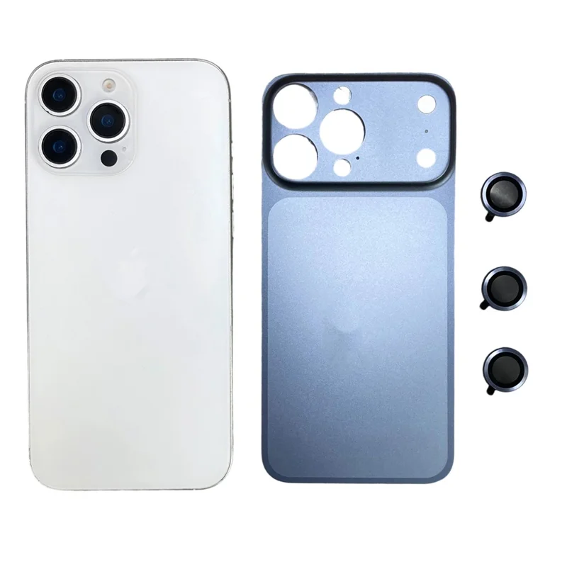 For iPhone 15 Pro Metal Case Transfer to 17 Pro Phone Cover with Camera Lens Protector - Blue
