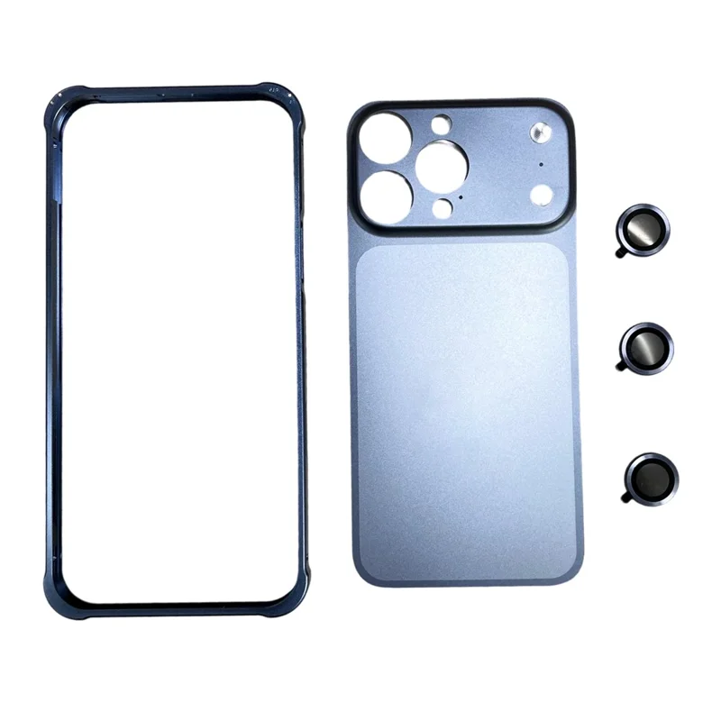 For iPhone 15 Pro Metal Case Transfer to 17 Pro Phone Cover with Camera Lens Protector - Blue