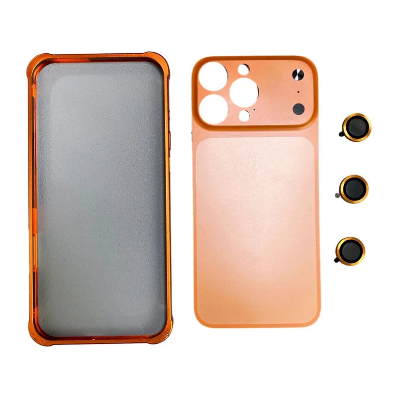 For iPhone 13 Pro Metal Case Transfer to 17 Pro Phone Cover with Camera Lens Protector - Orange