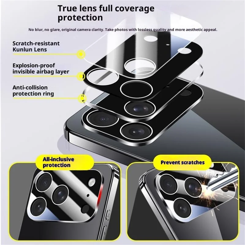 For iPhone 17 Pro Max Case Electroplating PC Phone Back Cover with Camera Lens Protector - Black