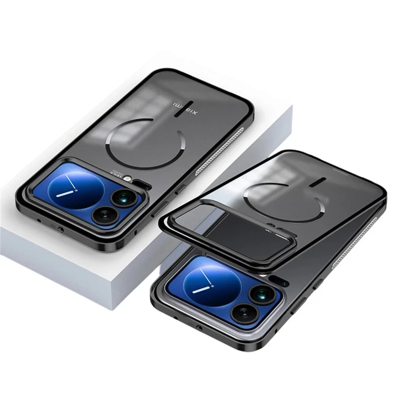 For Xiaomi 17 Pro Magnetic Case Aluminium Alloy PC Matte Phone Cover Pop-Up Snap Lock - Black