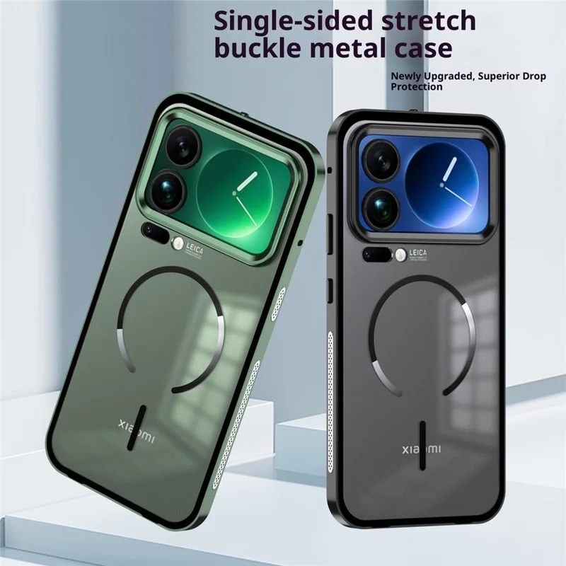 For Xiaomi 17 Pro Magnetic Case Aluminium Alloy PC Matte Phone Cover Pop-Up Snap Lock - Black