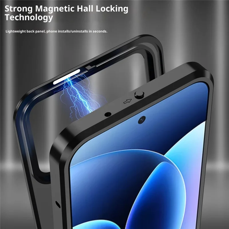 For Xiaomi 17 Pro Magnetic Case Aluminium Alloy PC Matte Phone Cover Pop-Up Snap Lock - Black