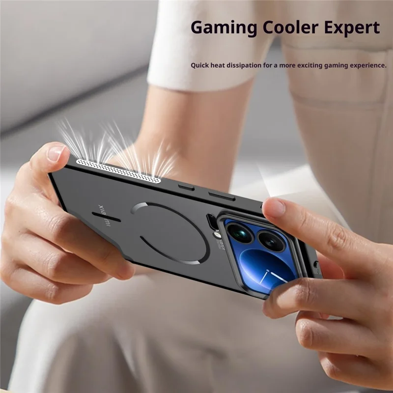 For Xiaomi 17 Pro Magnetic Case Aluminium Alloy PC Matte Phone Cover Pop-Up Snap Lock - Black